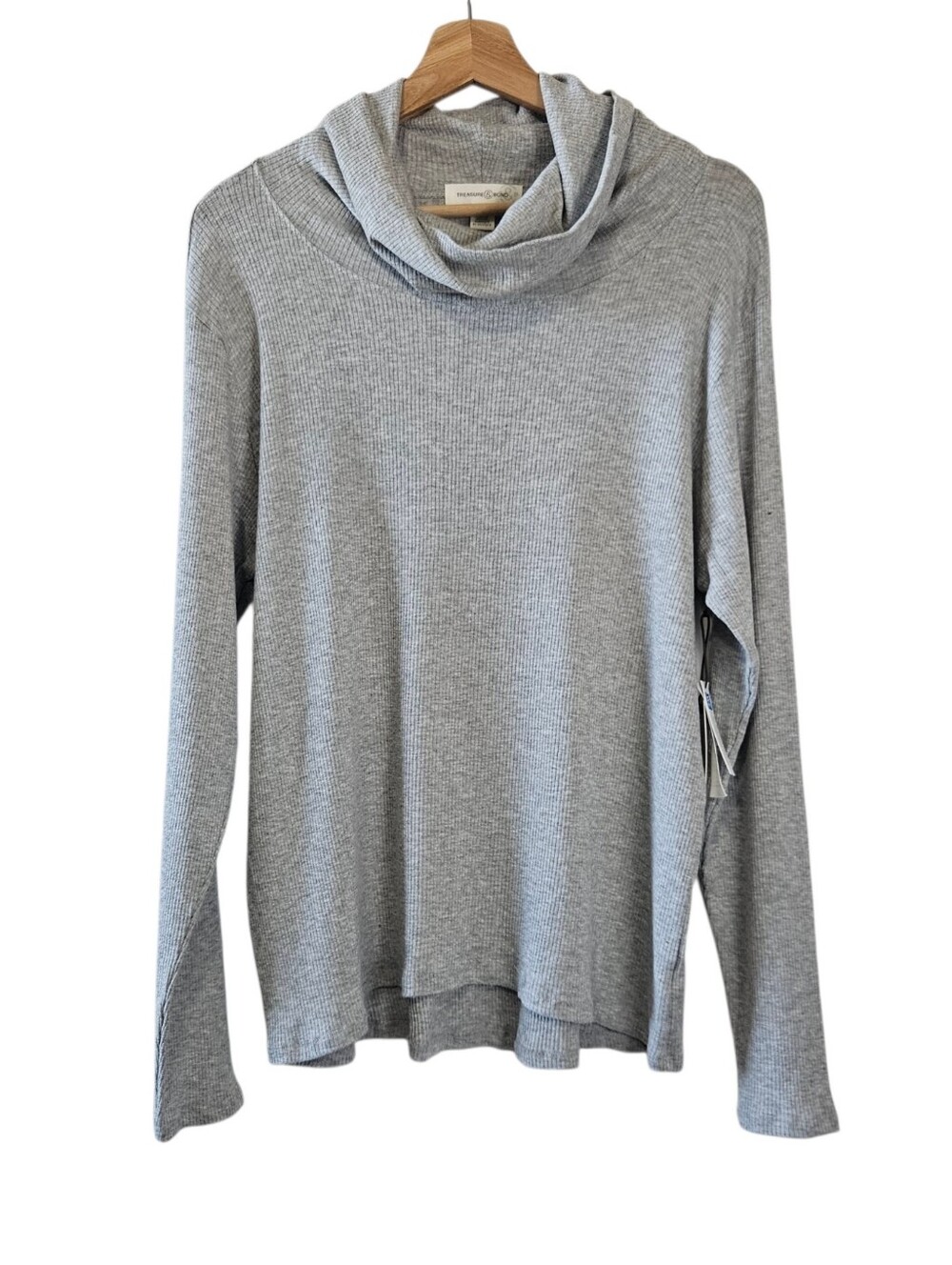 Treasure & Bond Gray Ribbed Long Sleeve Cowl Neck Top Size XL